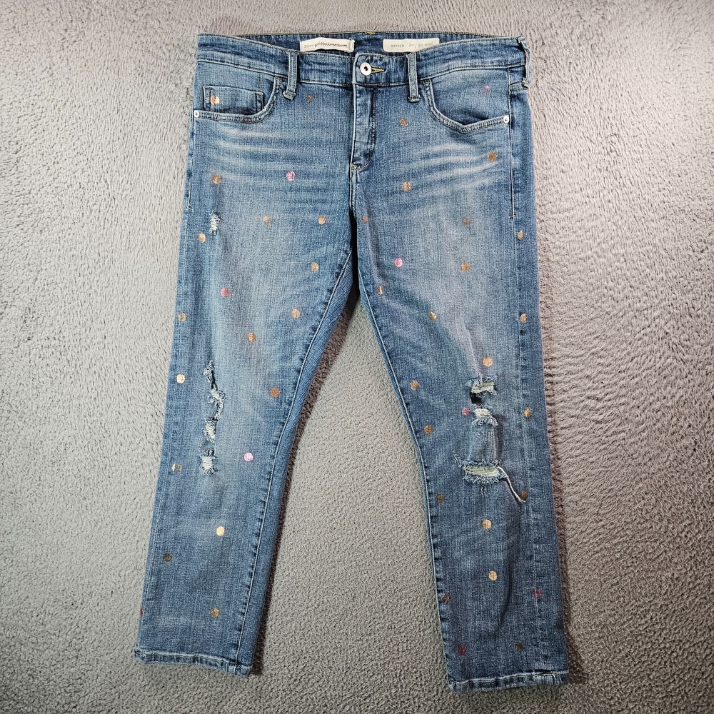 Pilcro and the Letterpress Jeans Women 30 Petite Hyphen Polka Dot Straight‎ Blue
